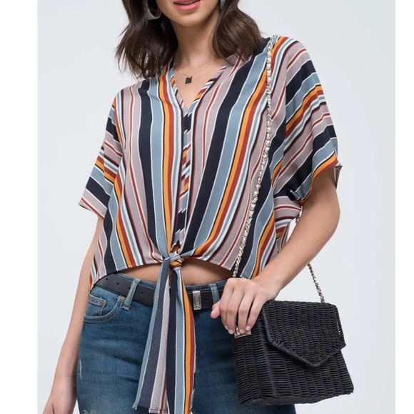 Blu Pepper Tops - Blu Pepper stripe tie front shirt